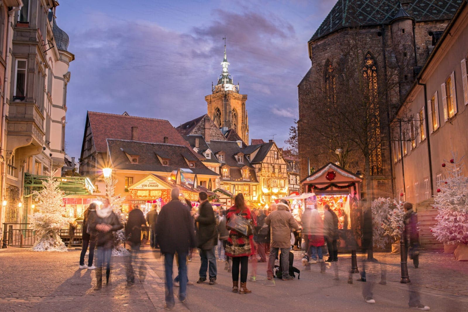 Colmar's Christmas market among half-timbered houses.